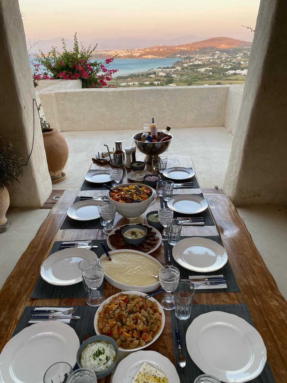 Table set for a private dinner on Paros
